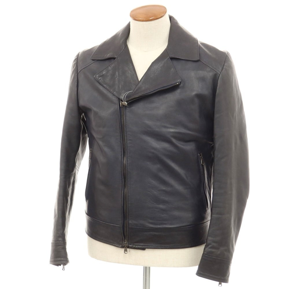 【中古】エンメティ EMMETI ラムスキン ダブル ライダースジャケット ダークネイビー【 46 】【 状態ランクC 】【 メンズ 】 [EPD]