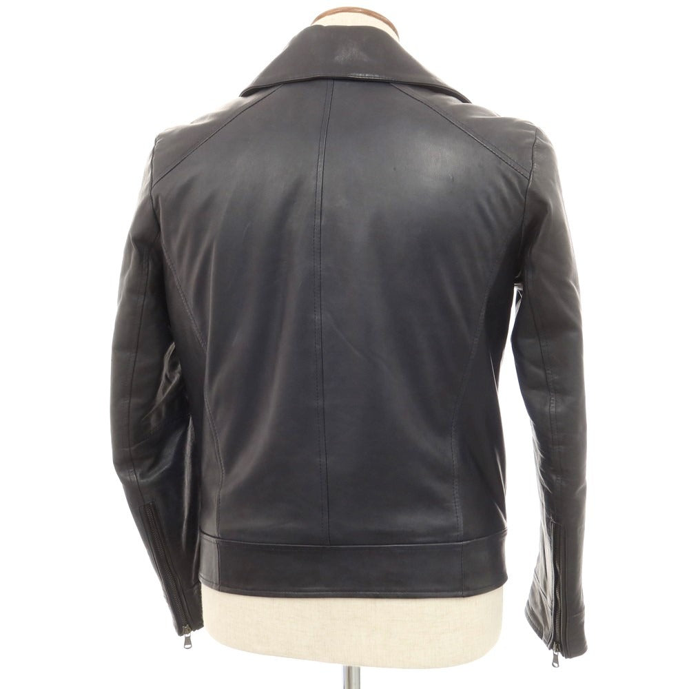 【中古】エンメティ EMMETI ラムスキン ダブル ライダースジャケット ダークネイビー【 46 】【 状態ランクC 】【 メンズ 】 [EPD]