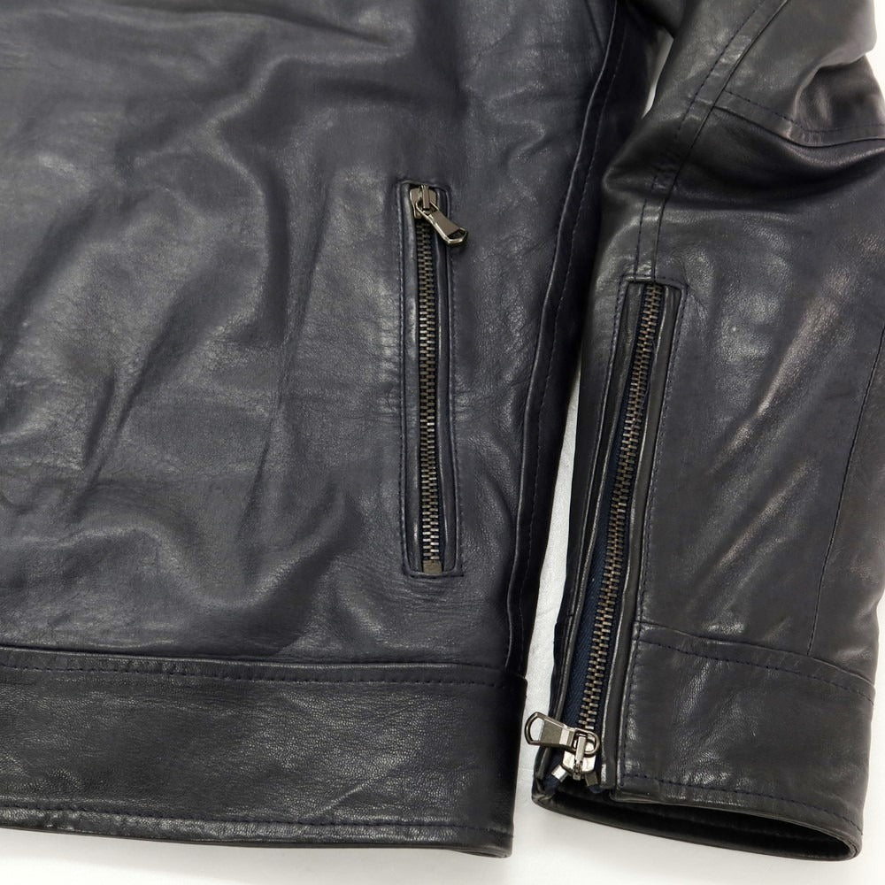 【中古】エンメティ EMMETI ラムスキン ダブル ライダースジャケット ダークネイビー【 46 】【 状態ランクC 】【 メンズ 】 [EPD]