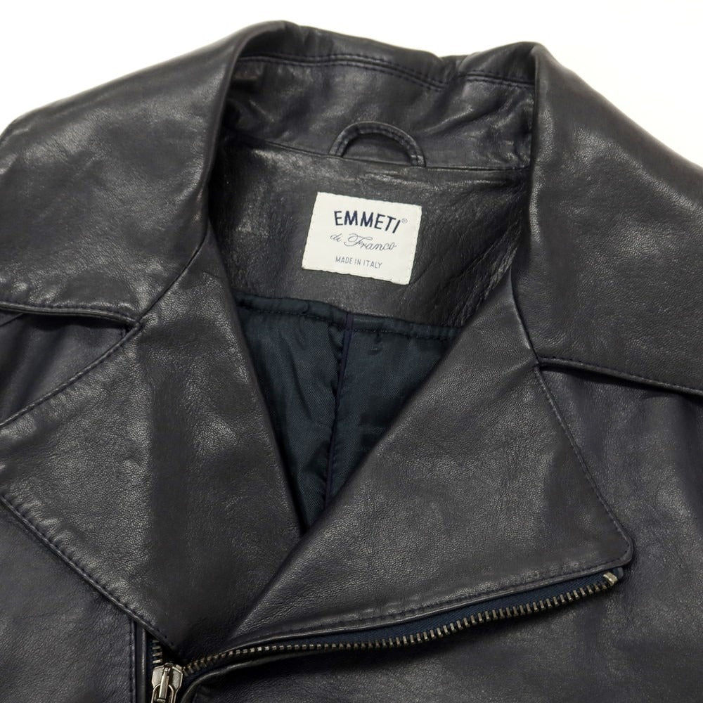 【中古】エンメティ EMMETI ラムスキン ダブル ライダースジャケット ダークネイビー【 46 】【 状態ランクC 】【 メンズ 】 [EPD]