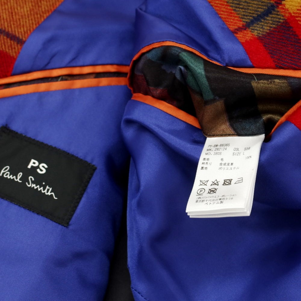 【中古】ピーエス ポールスミス PS Paul Smith ウール チェック チェスターフィールドコート レッドxイエロー【 L 】【 状態ランクB 】【 メンズ 】