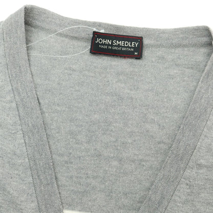 【中古】ジョンスメドレー JOHN SMEDLEY ハイゲージコットン ボーダー カーディガン ライトグレーxホワイト【 M 】【 状態ランクC 】【 メンズ 】