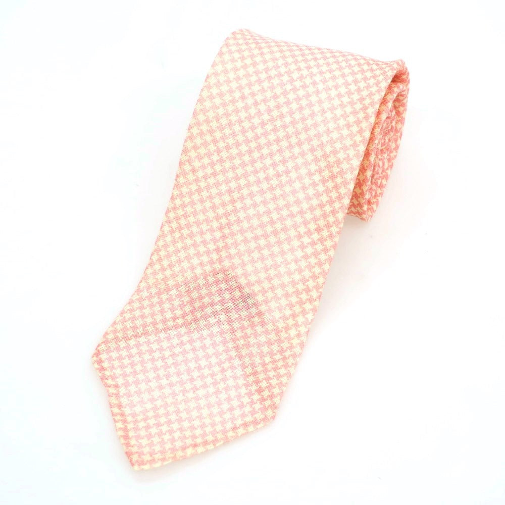 【中古】タイユアタイ TIE YOUR TIE リネン ハウンドトゥ―ス柄 ネクタイ ピンクxアイボリー【 状態ランクA 】【 メンズ 】