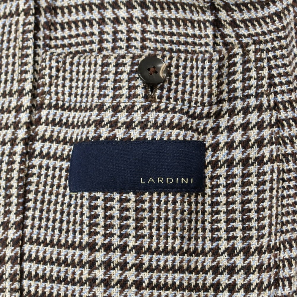 【中古】ラルディーニ LARDINI コットンシルク チェック テーラードジャケット ホワイトxブラウン【 44 】【 状態ランクB 】【 メンズ 】