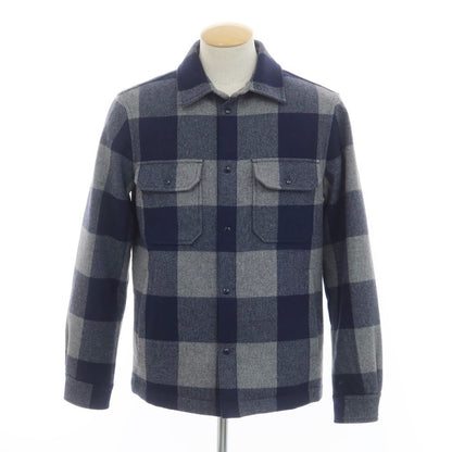 【中古】ウールリッチ WOOLRICH ウールポリエステル チェック シャツジャケット ダウンジャケット ネイビーxグレー【 S 】【 状態ランクB 】【 メンズ 】