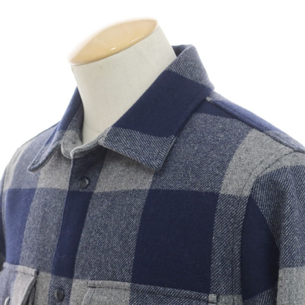 【中古】ウールリッチ WOOLRICH ウールポリエステル チェック シャツジャケット ダウンジャケット ネイビーxグレー【 S 】【 状態ランクB 】【 メンズ 】