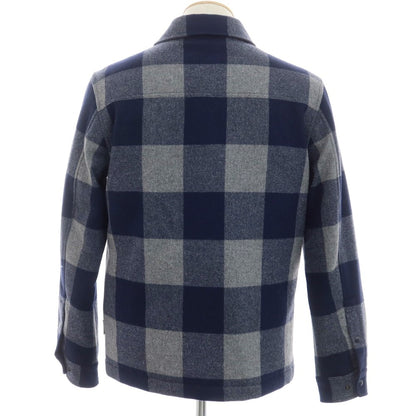 【中古】ウールリッチ WOOLRICH ウールポリエステル チェック シャツジャケット ダウンジャケット ネイビーxグレー【 S 】【 状態ランクB 】【 メンズ 】