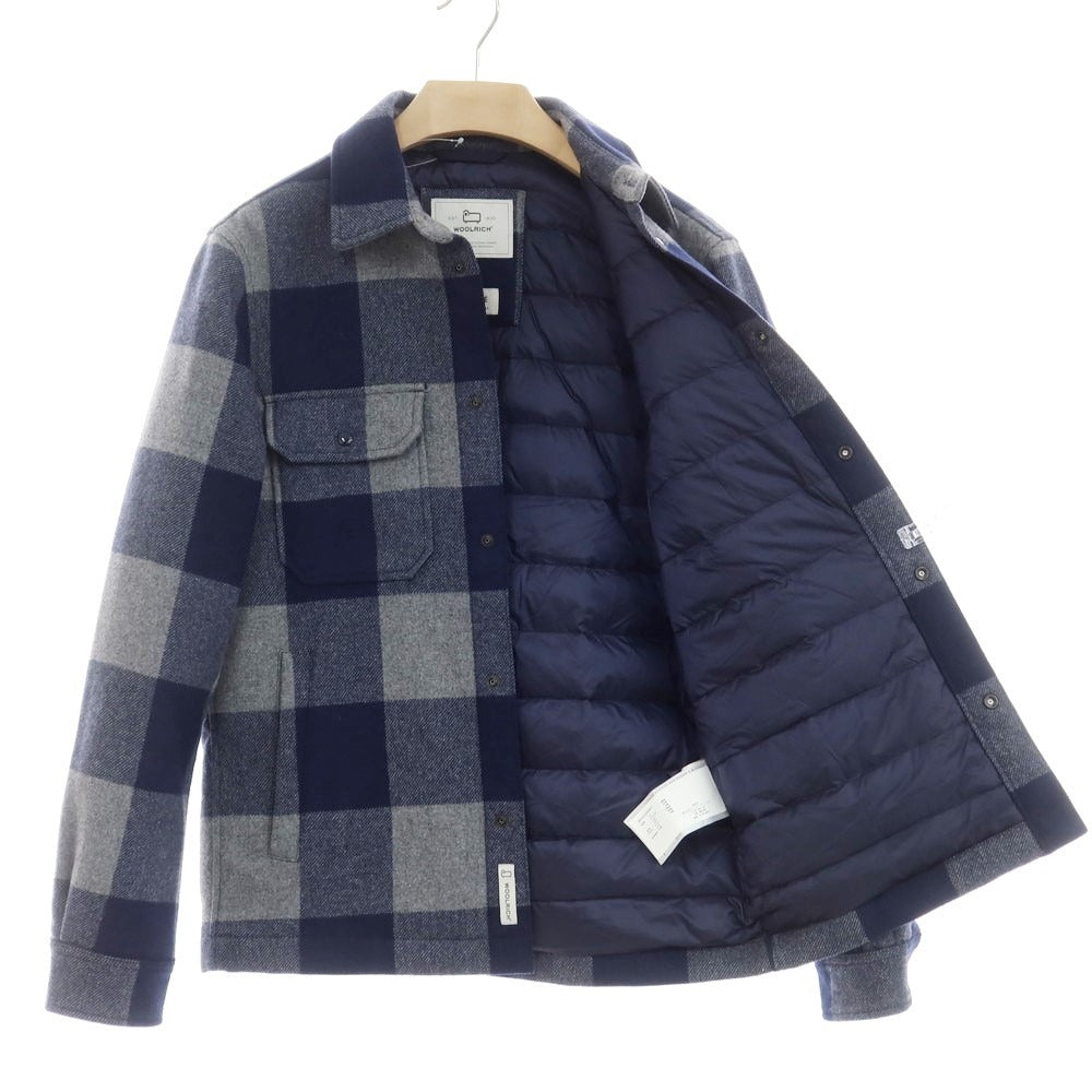 【中古】ウールリッチ WOOLRICH ウールポリエステル チェック シャツジャケット ダウンジャケット ネイビーxグレー【 S 】【 状態ランクB 】【 メンズ 】