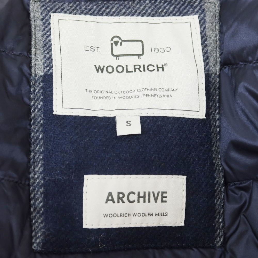 【中古】ウールリッチ WOOLRICH ウールポリエステル チェック シャツジャケット ダウンジャケット ネイビーxグレー【 S 】【 状態ランクB 】【 メンズ 】