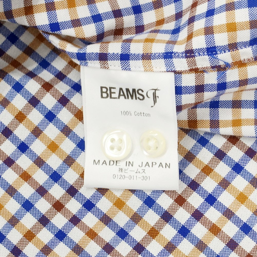 【中古】ビームスエフ BEAMS F コットン チェック ボタンダウン カジュアルシャツ ホワイトxブルー×ブラウン【サイズ38】【BLU】【S/S/A/W】【状態ランクC】【メンズ】