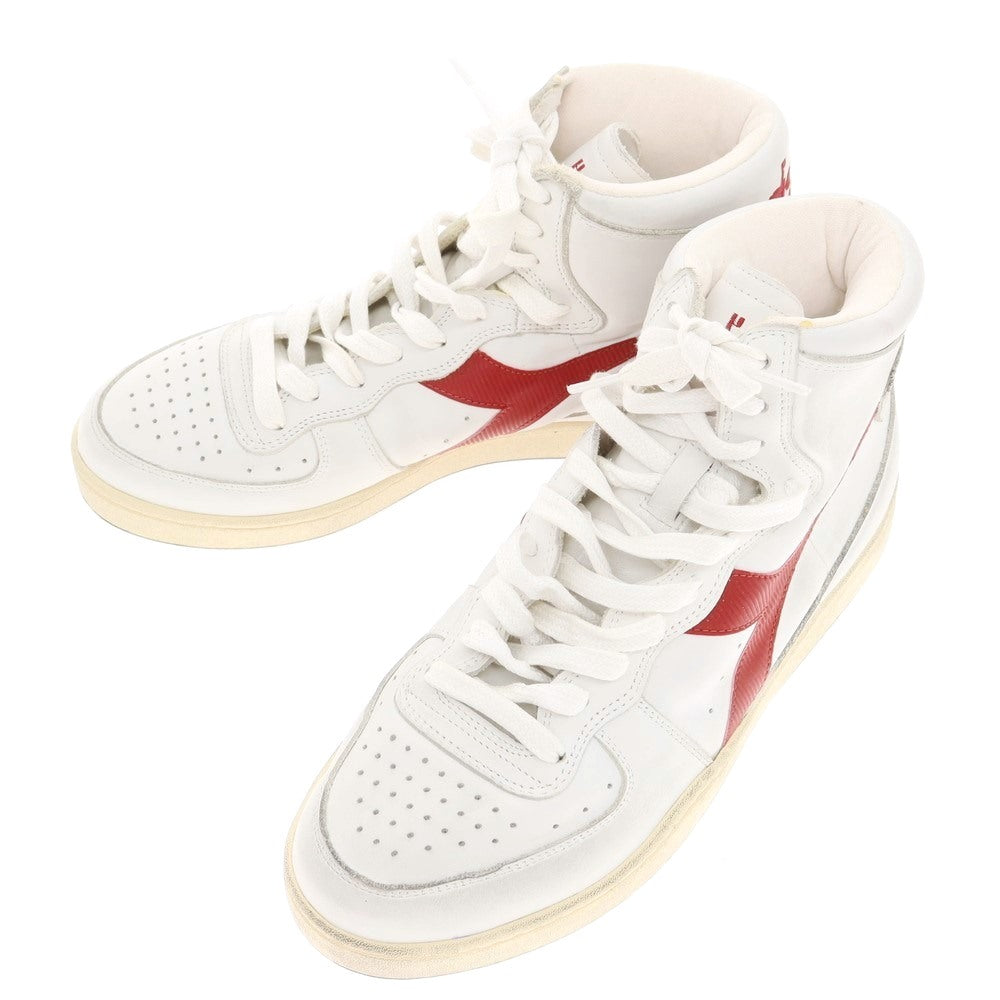 【中古】ディアドラ Diadora USED加工 レザー ハイカット スニーカー ホワイトxレッド【 27.5 】【 状態ランクA 】【 メンズ 】