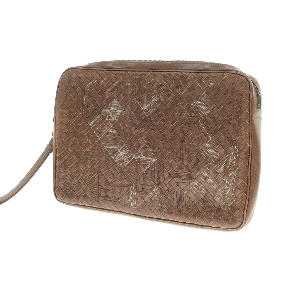 【中古】ボッテガヴェネタ BOTTEGAVENETA レザー イントレチャート クラッチバッグ ブラウン【 状態ランクA 】【 メンズ 】 [EPD]