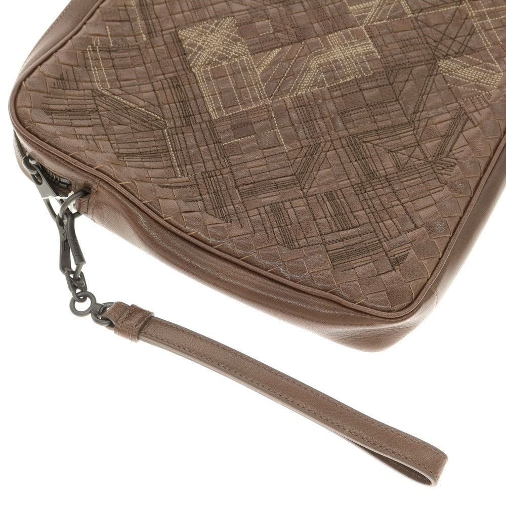 【中古】ボッテガヴェネタ BOTTEGAVENETA レザー イントレチャート クラッチバッグ ブラウン【 状態ランクA 】【 メンズ 】 [EPD]