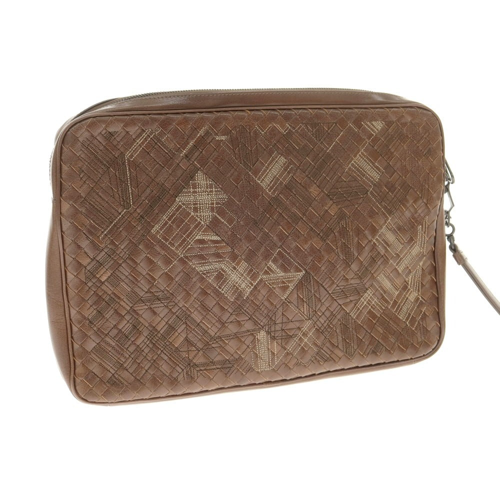 【中古】ボッテガヴェネタ BOTTEGAVENETA レザー イントレチャート クラッチバッグ ブラウン【 状態ランクA 】【 メンズ 】 [EPD]