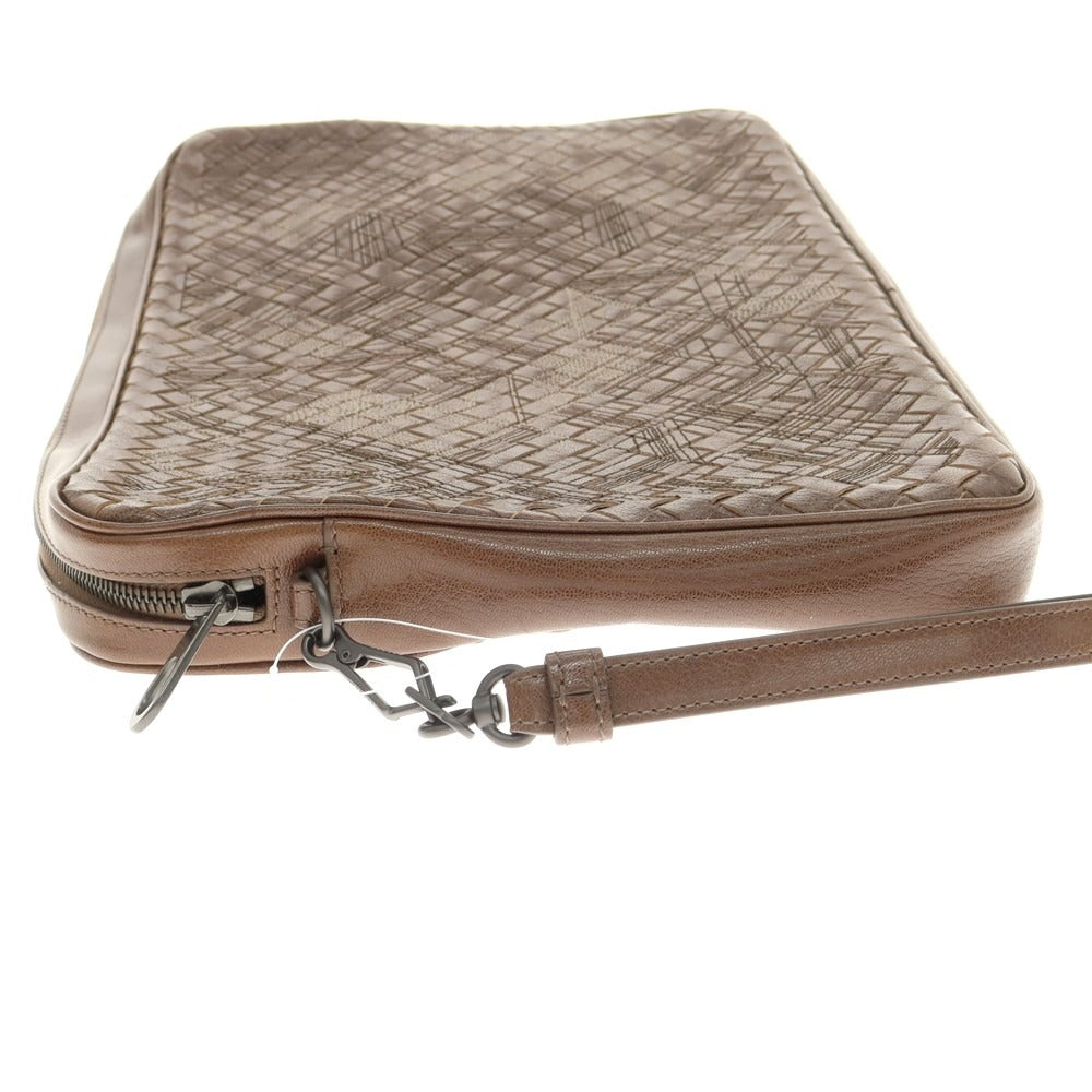 【中古】ボッテガヴェネタ BOTTEGAVENETA レザー イントレチャート クラッチバッグ ブラウン【 状態ランクA 】【 メンズ 】 [EPD]