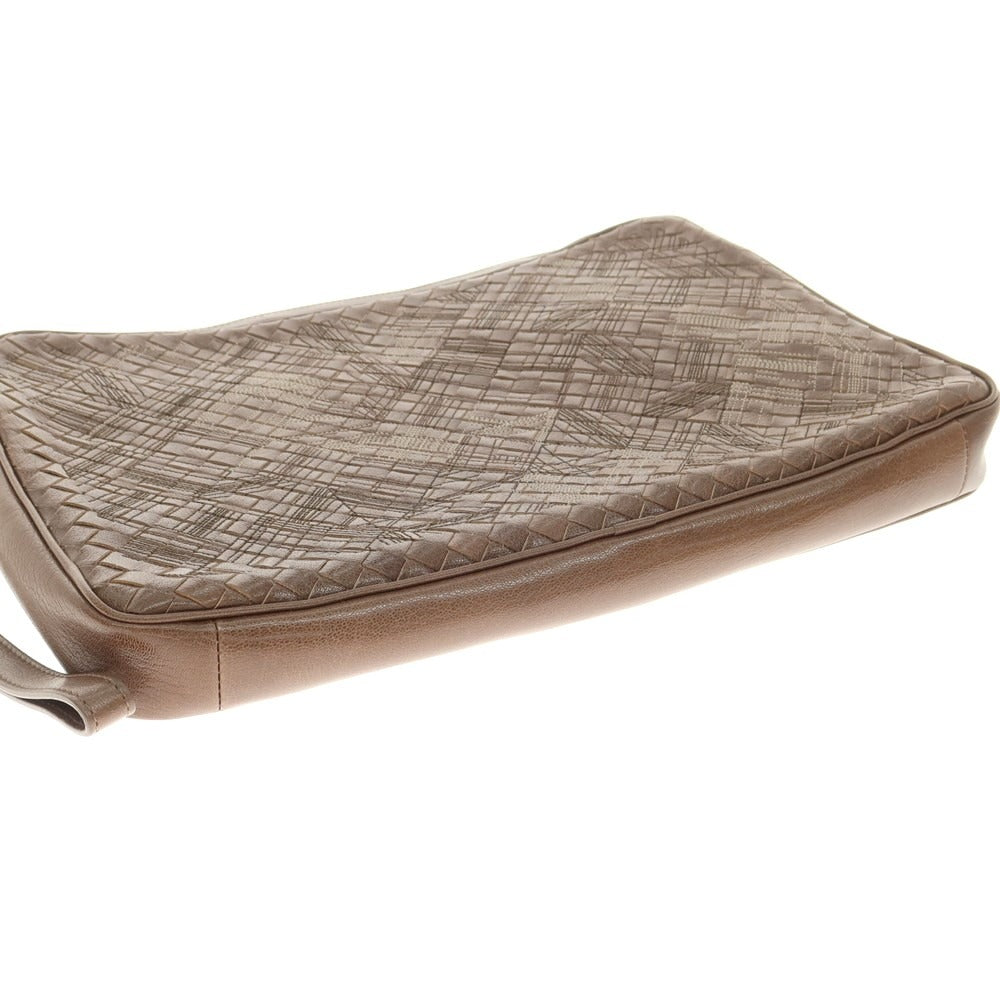 【中古】ボッテガヴェネタ BOTTEGAVENETA レザー イントレチャート クラッチバッグ ブラウン【 状態ランクA 】【 メンズ 】 [EPD]