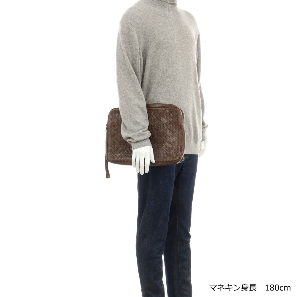 【中古】ボッテガヴェネタ BOTTEGAVENETA レザー イントレチャート クラッチバッグ ブラウン【 状態ランクA 】【 メンズ 】 [EPD]
