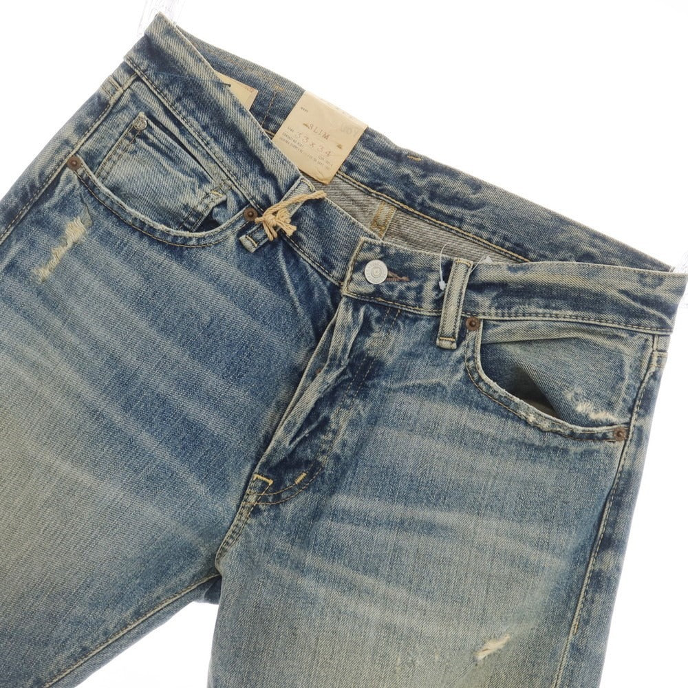 【中古】【未使用】デニムアンドサプライ ラルフローレン DENIM &amp; SUPPLY Ralph Lauren クラッシュ加工 ジーンズ デニムパンツ ブルー【 33 】【 状態ランクS 】【 メンズ 】