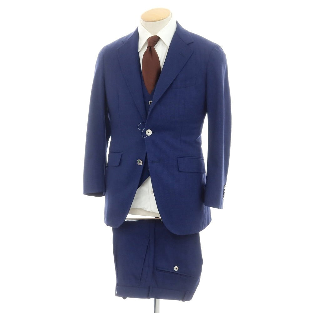 【中古】アザブテーラー azabu tailor 3ピース ウール ストライプ 3つボタンスーツ ダークブルー【 40/76 】【 状態ランクB 】【 メンズ 】