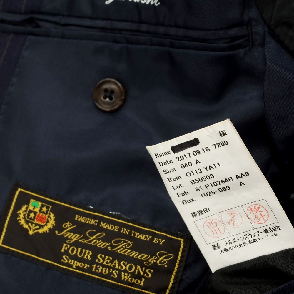 【中古】アザブテーラー azabu tailor スリーピース SUPER130’S ウール ストライプ 3つボタンスーツ ネイビーxブラウン【 40/40/76 】【 状態ランクC 】【 メンズ 】