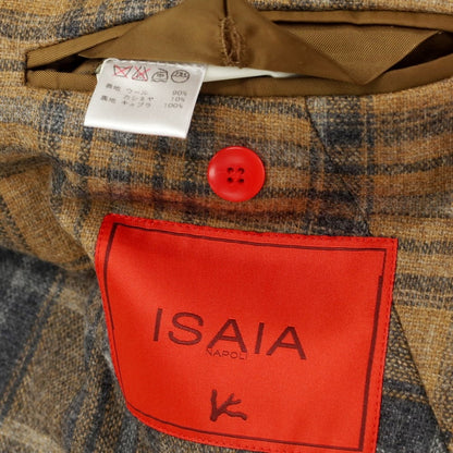 【中古】イザイア ISAIA ウールカシミヤ チェック 3B カジュアルジャケット ライトブラウンxグレー【 48 】【 状態ランクC 】【 メンズ 】