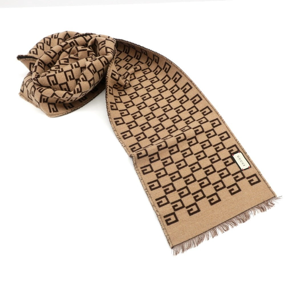【中古】グッチ GUCCI ウールシルク ダブルフェイス マフラー ブラウンxベージュ【 20×180cm 】【 状態ランクA 】【 メンズ 】 [EPD]