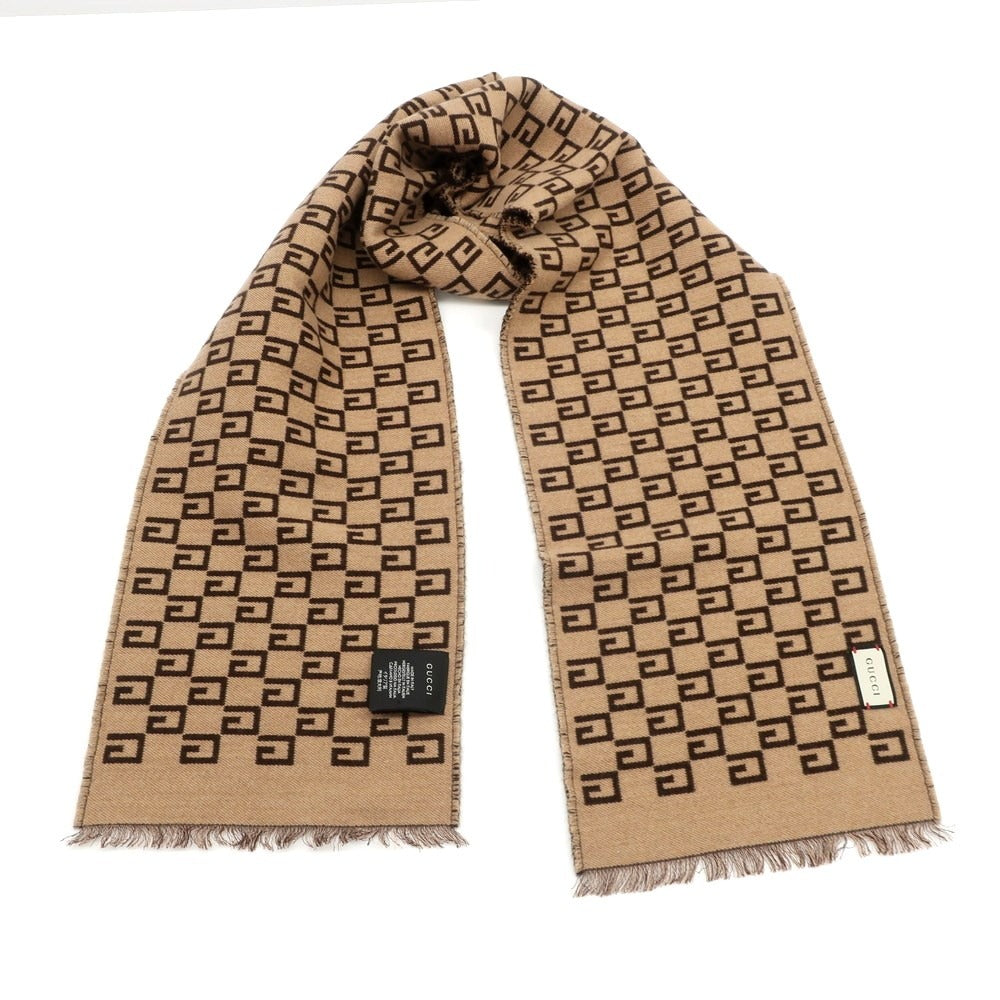 【中古】グッチ GUCCI ウールシルク ダブルフェイス マフラー ブラウンxベージュ【 20×180cm 】【 状態ランクA 】【 メンズ 】 [EPD]