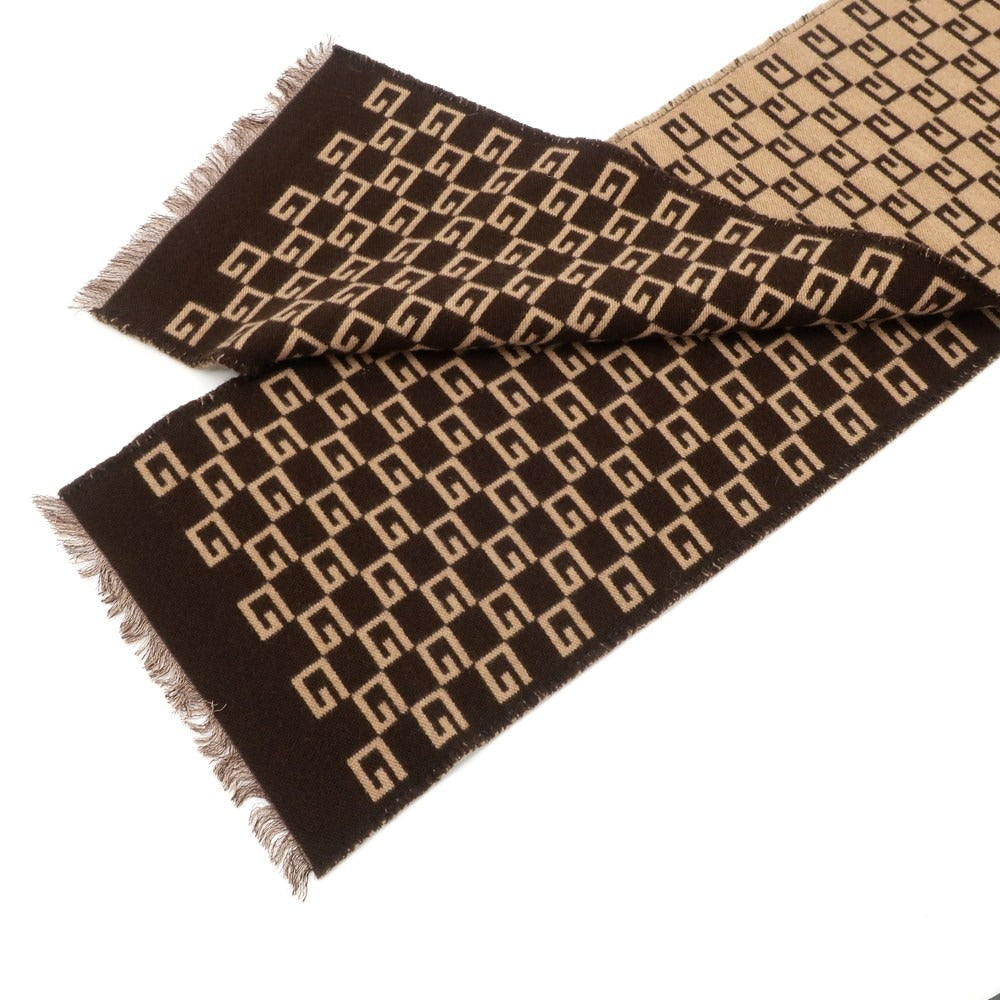 【中古】グッチ GUCCI ウールシルク ダブルフェイス マフラー ブラウンxベージュ【 20×180cm 】【 状態ランクA 】【 メンズ 】 [EPD]