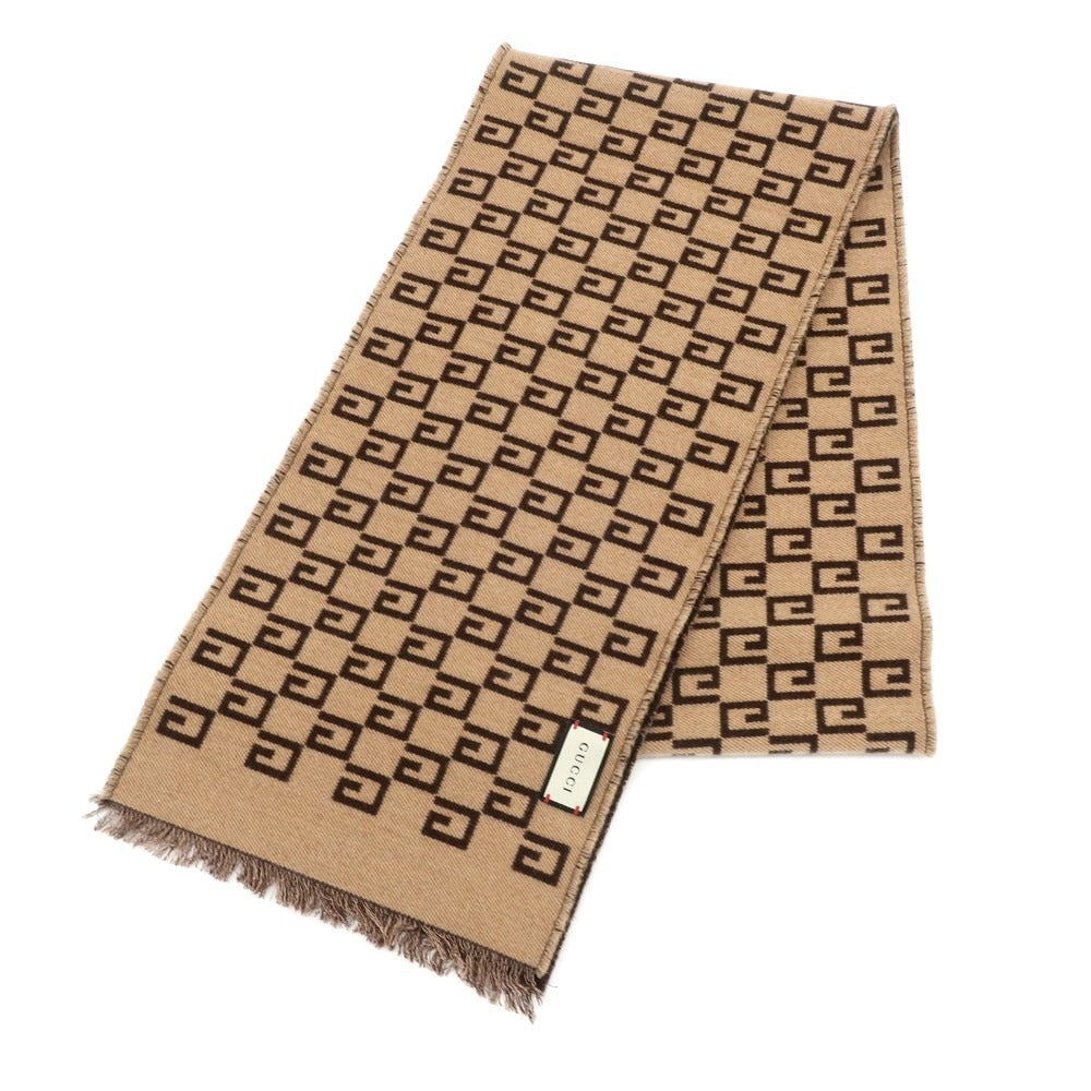 【中古】グッチ GUCCI ウールシルク ダブルフェイス マフラー ブラウンxベージュ【 20×180cm 】【 状態ランクA 】【 メンズ 】 [EPD]