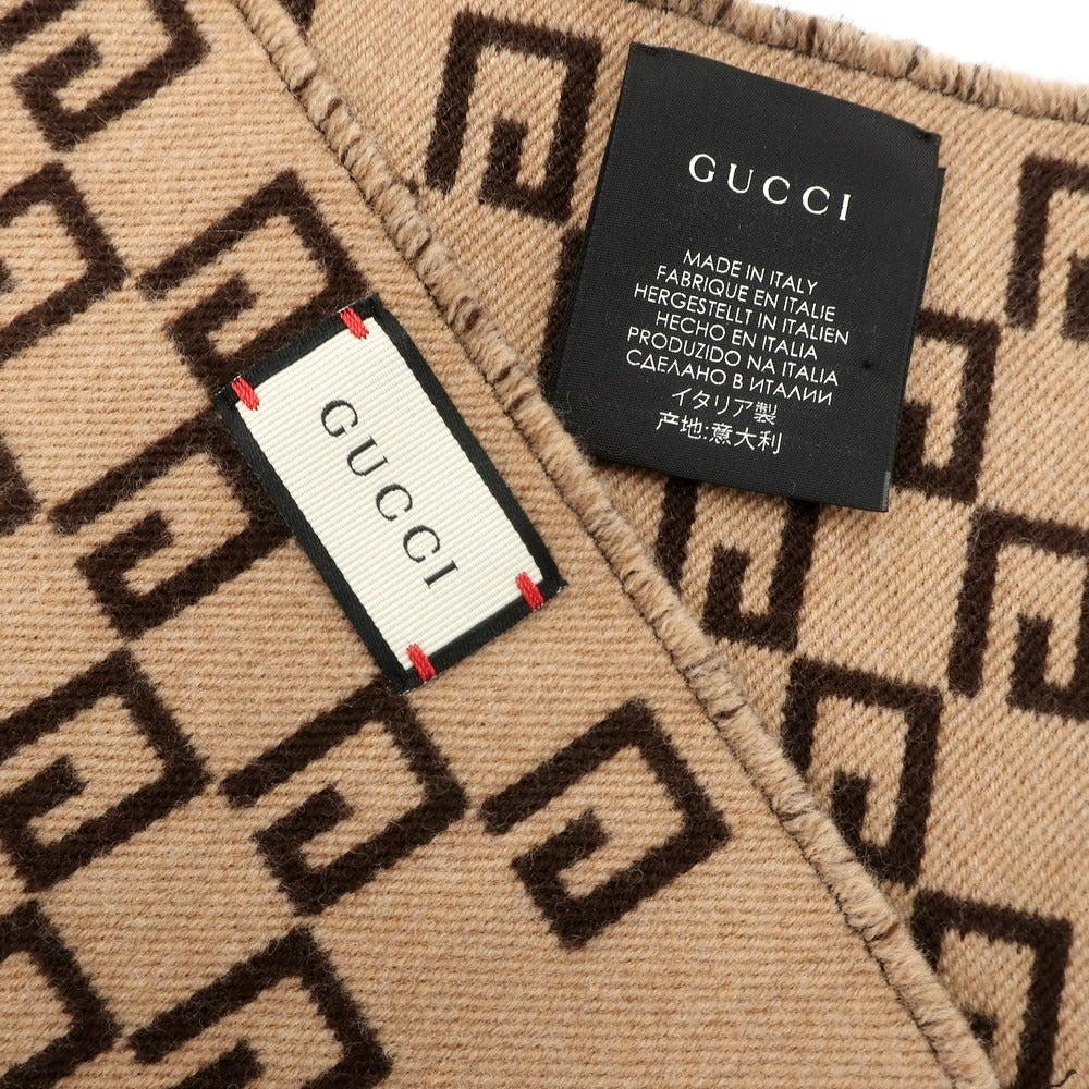 【中古】グッチ GUCCI ウールシルク ダブルフェイス マフラー ブラウンxベージュ【 20×180cm 】【 状態ランクA 】【 メンズ 】