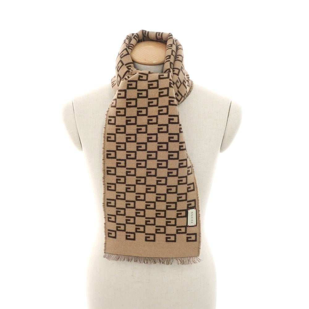 【中古】グッチ GUCCI ウールシルク ダブルフェイス マフラー ブラウンxベージュ【 20×180cm 】【 状態ランクA 】【 メンズ 】 [EPD]