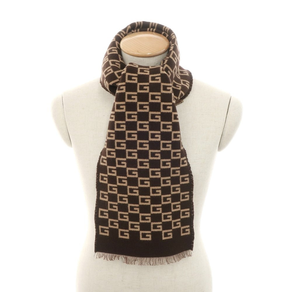 【中古】グッチ GUCCI ウールシルク ダブルフェイス マフラー ブラウンxベージュ【 20×180cm 】【 状態ランクA 】【 メンズ 】 [EPD]