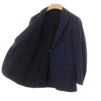 【中古】リングヂャケット RING JACKET ウール ストライプ 3つボタンスーツ ライトネイビーxホワイト【 44 】【 状態ランクC 】【 メンズ 】