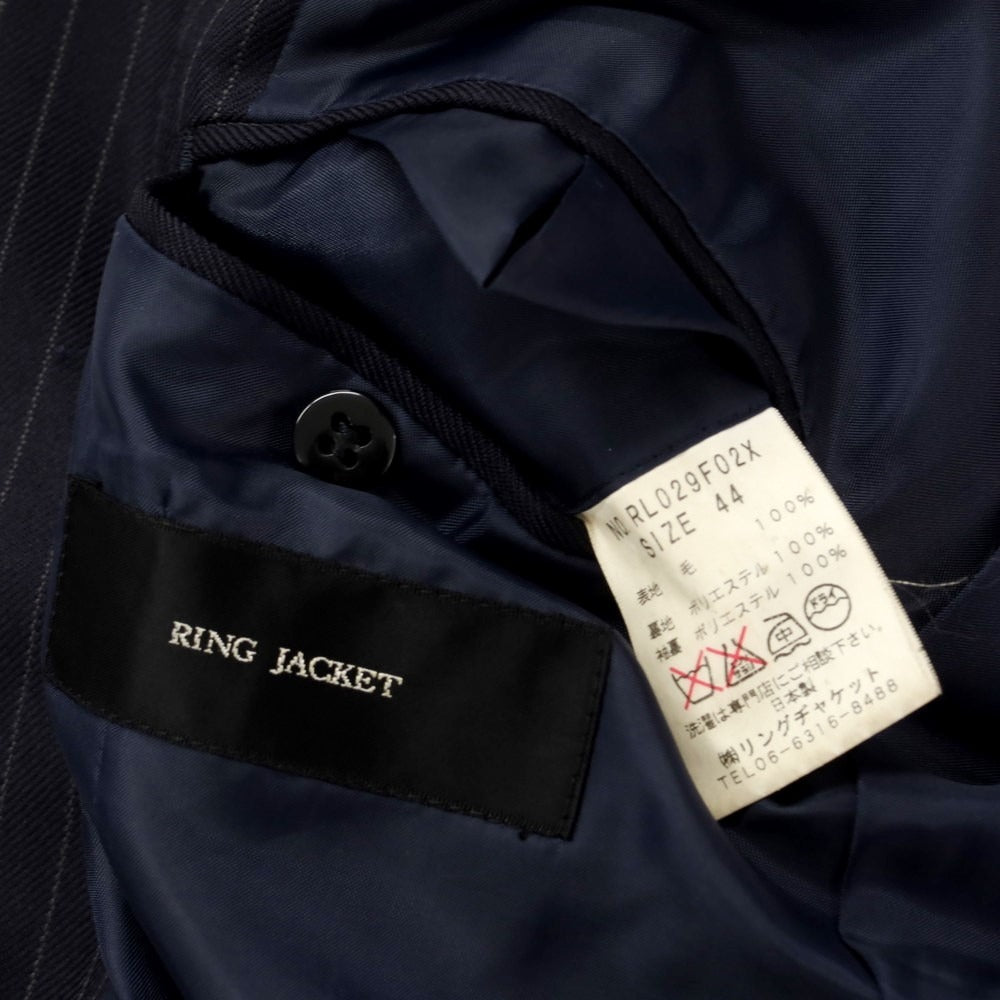 【中古】リングヂャケット RING JACKET ウール ストライプ 3つボタンスーツ ネイビーxグレー【 44 】【 状態ランクC 】【 メンズ 】