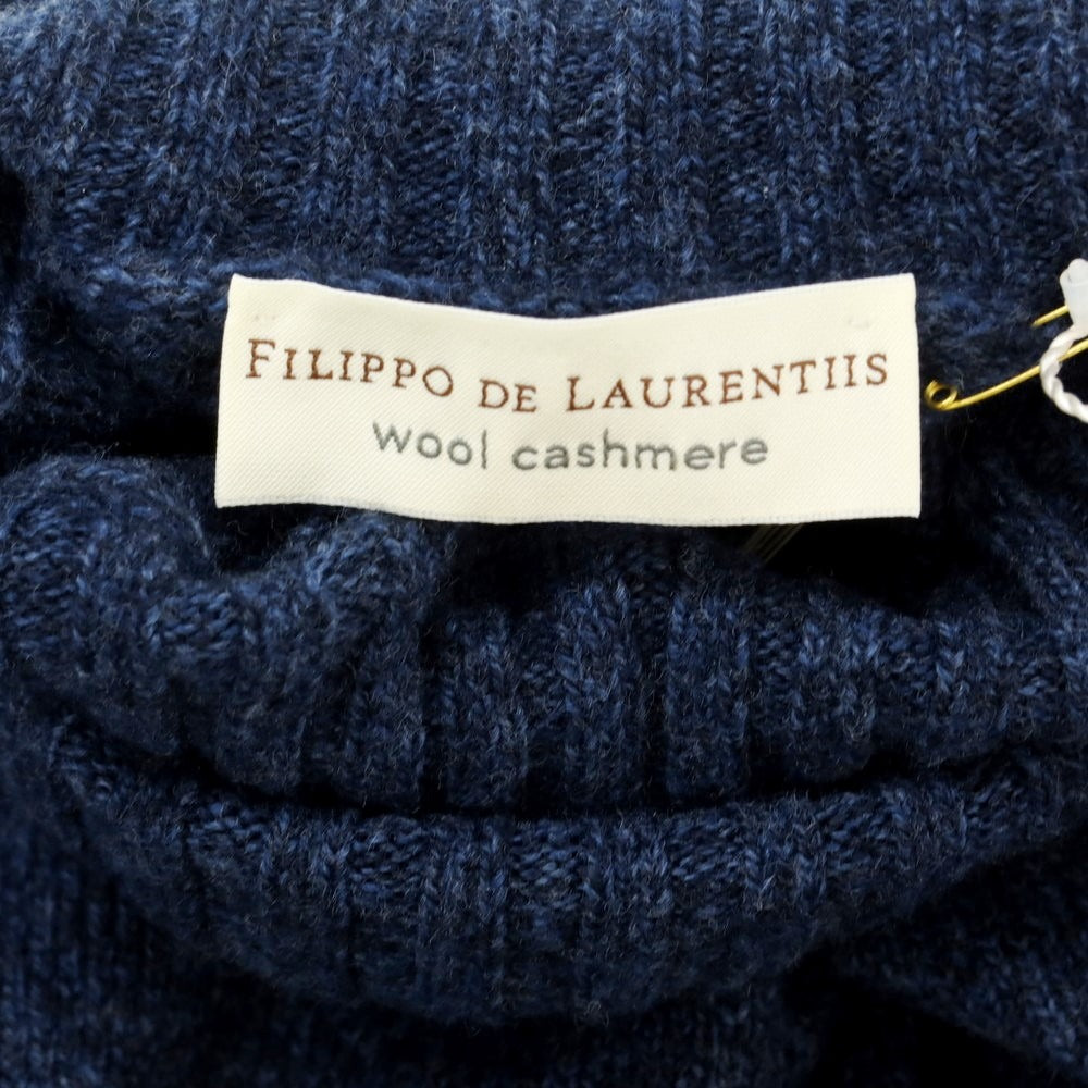 【中古】フィリッポ デ ローレンティス FILIPPO DE LAURENTIIS  SUPER120’S ウールカシミヤ タートルネック プルオーバーニット ネイビーブルー系【サイズ48】【NVY】【A/W】【状態ランクB】【メンズ】