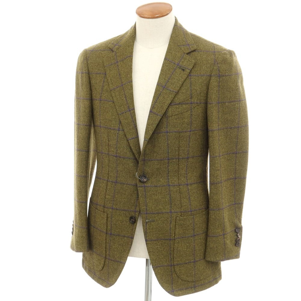 【中古】サルトリア ダルクオーレ Sartoria DAL CUORE ウールツイード チェック カジュアルジャケット オリーブxパープル【 46 】【 状態ランクC 】【 メンズ 】