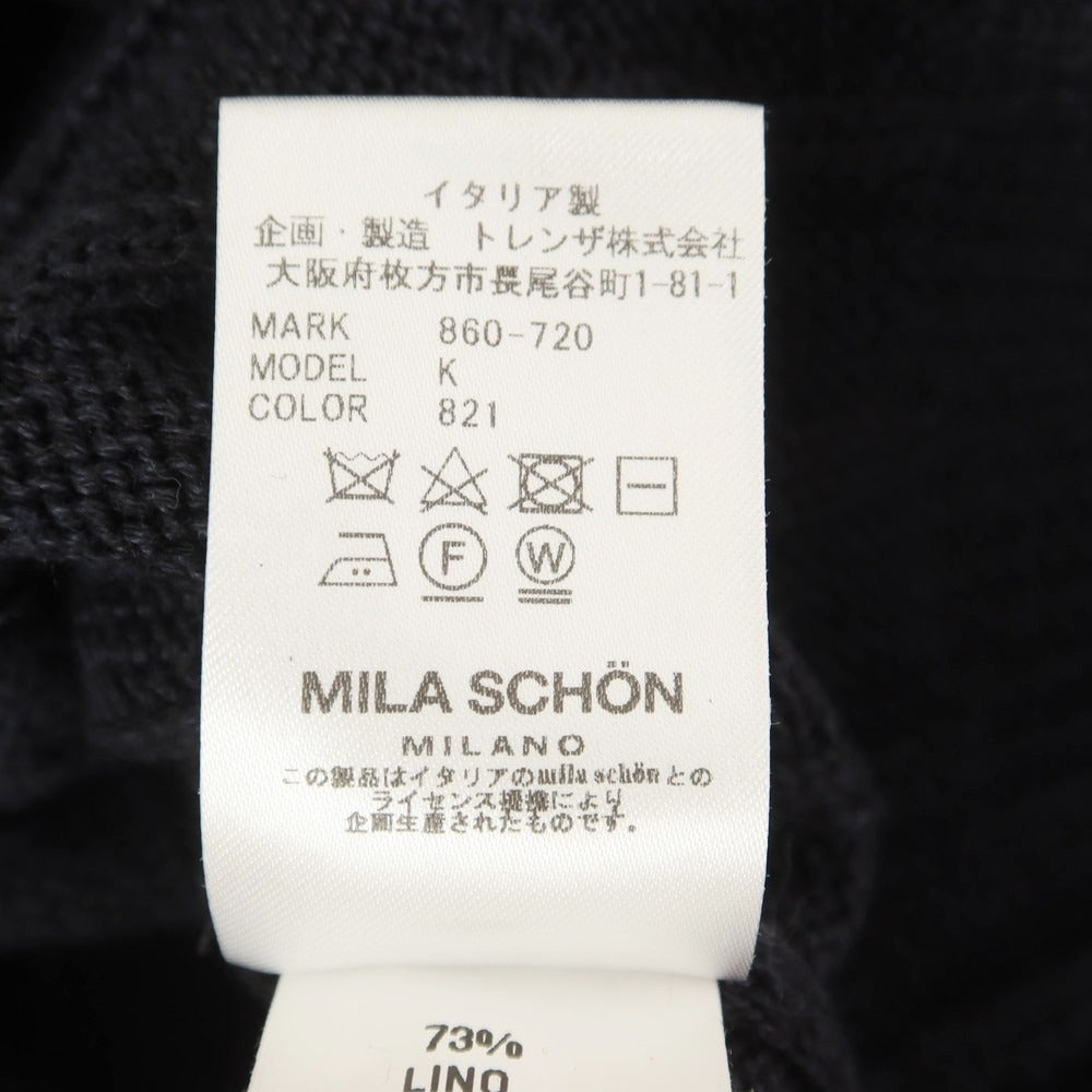 【中古】ミラショーン mila schon リネンコットン Vネック プルオーバーニット ブラックネイビー系【 46 】【 状態ランクA 】【 メンズ 】