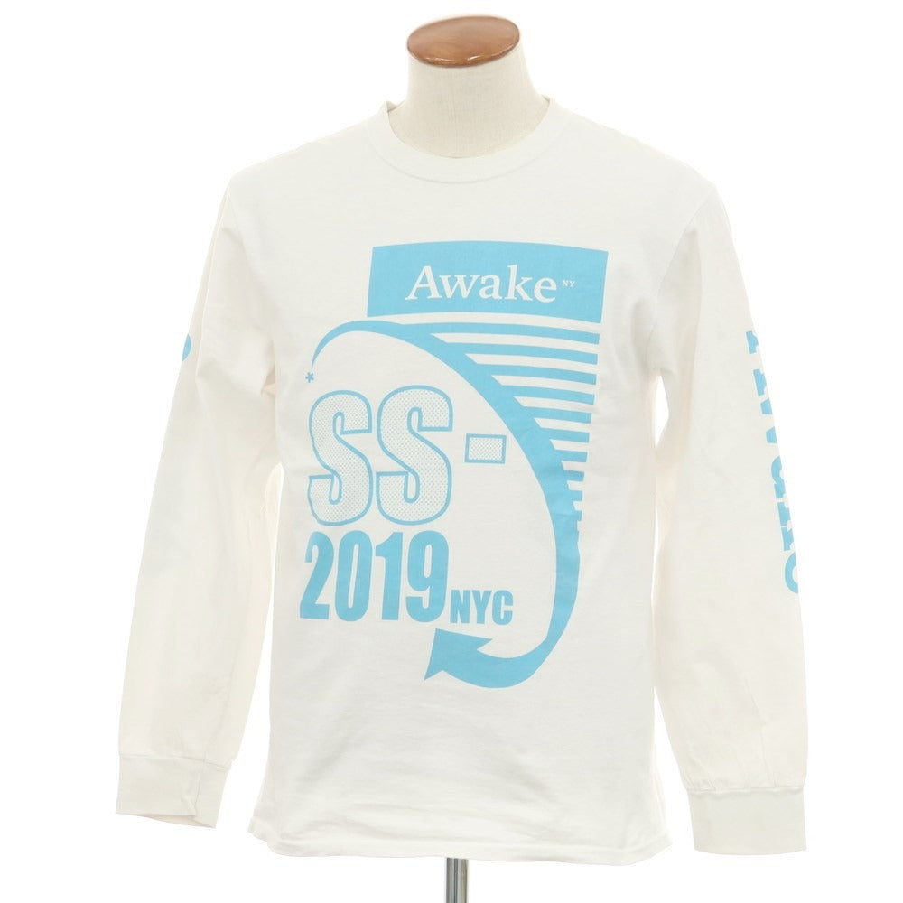 【中古】アウェイクニューヨーク Awake NY コットン クルーネック 長袖Ｔシャツ ホワイトxライトブルー【 M 】【 状態ランクC 】【 メンズ 】