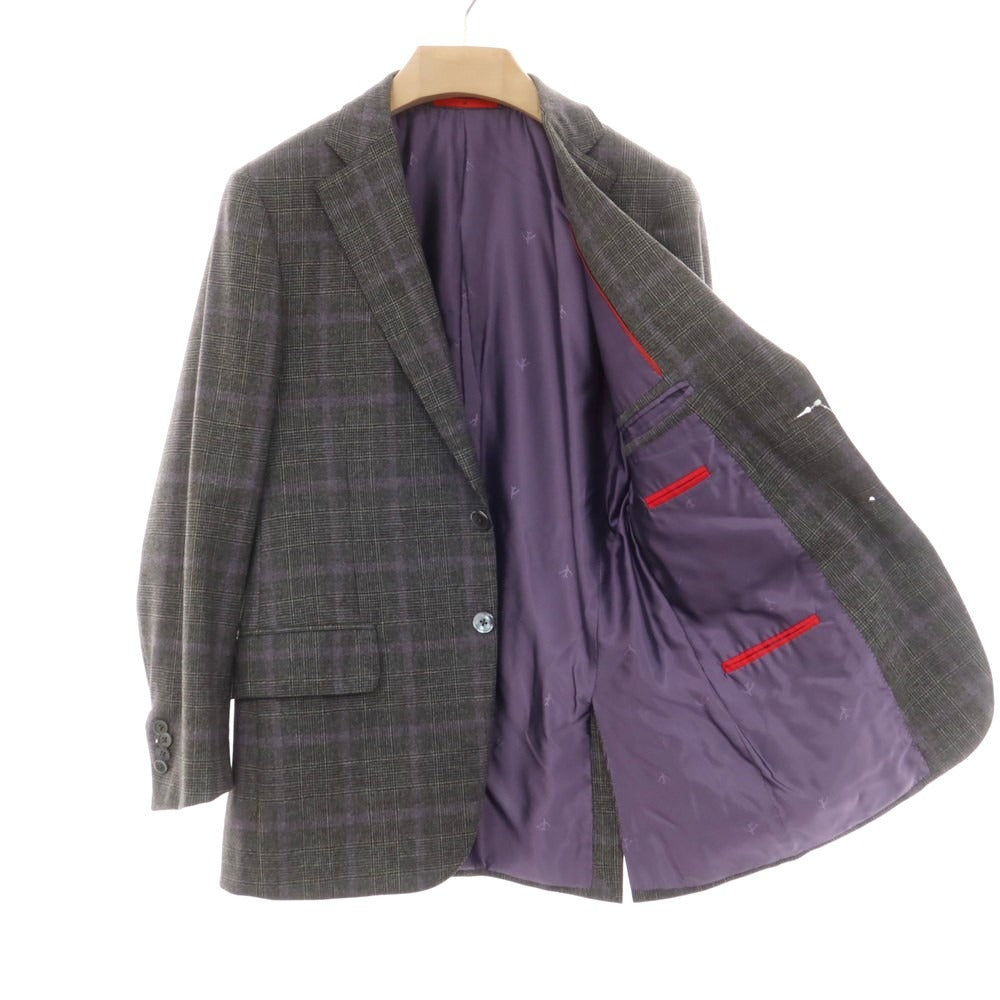 【中古】イザイア ISAIA ウールカシミヤ グレンチェック 2つボタンスーツ グレーxパープル【 46 8R 】【 状態ランクC 】【 メンズ 】