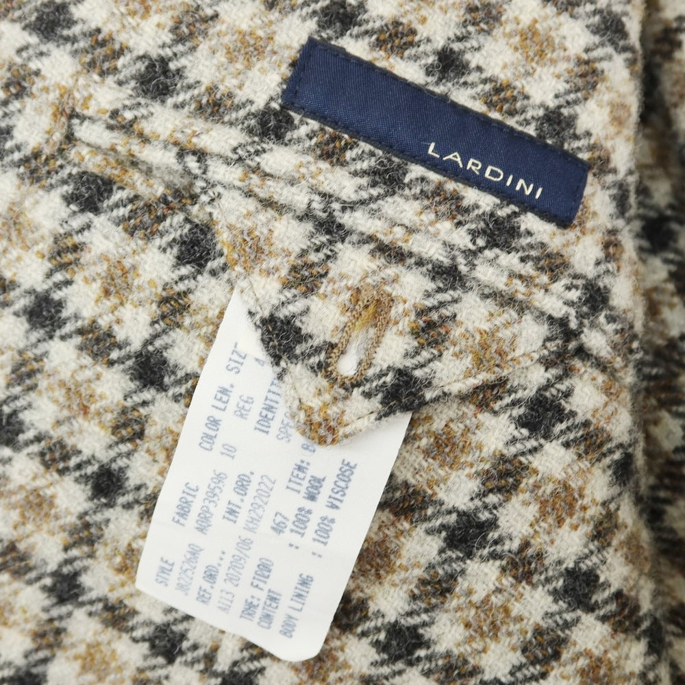 【中古】ラルディーニ LARDINI ウール チェック 3つボタン カジュアルジャケット ベージュxブラウン【 46 】【 状態ランクB 】【 メンズ 】