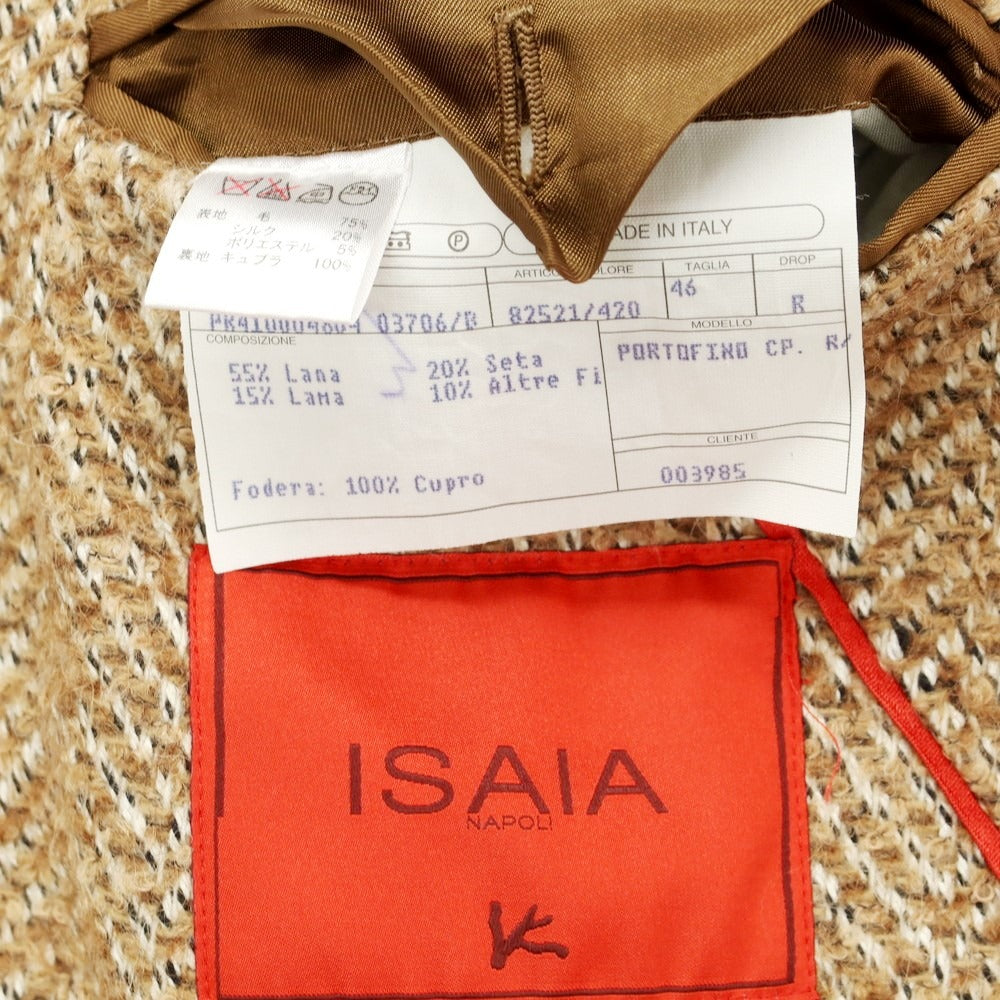 【中古】イザイア ISAIA ウールシルク ヘリンボーン チェスターフィールドコート ベージュ【 46 】【 状態ランクB 】【 メンズ 】