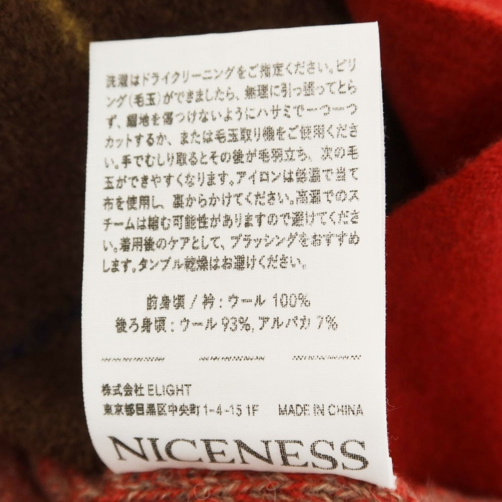 【中古】ナイスネス NICENESS 2024年秋冬 縮絨 ウール アーガイル ニットベスト レッドxブラウン【 M 】【 状態ランクA 】【 メンズ 】