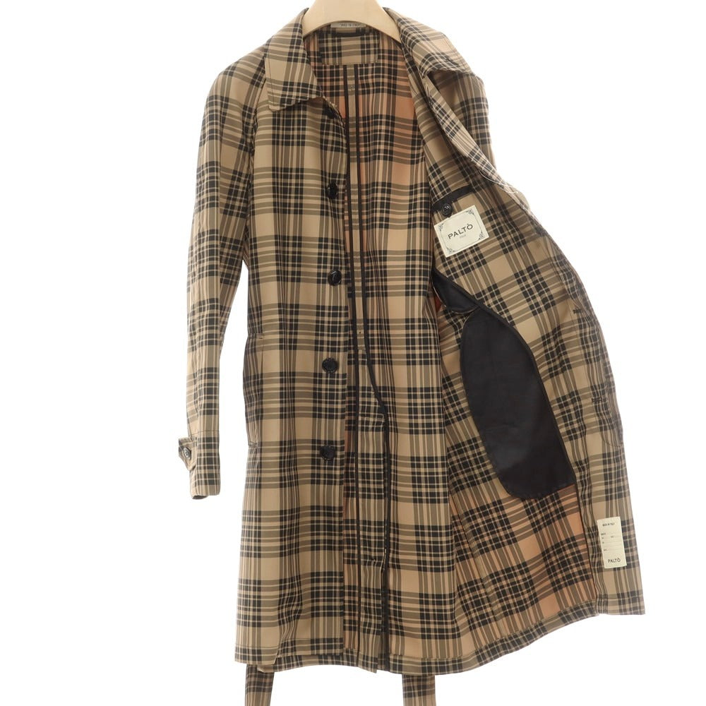 【中古】パルト PALTO ポリエステル チェック ステンカラーコート ベージュxブラック【サイズ46】【 状態ランクB 】【 メンズ 】[EPD]