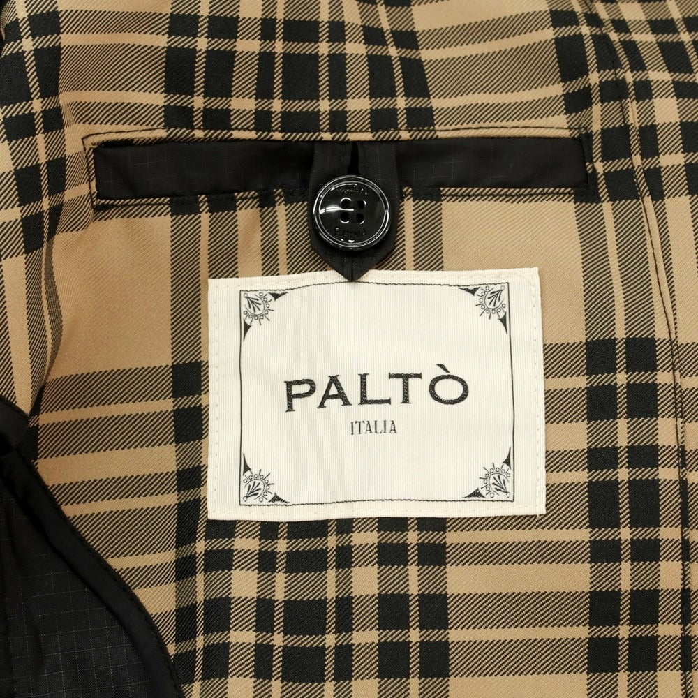 【中古】パルト PALTO ポリエステル チェック ベルテッド ステンカラーコート ベージュxブラック【 46 】【 状態ランクB 】【 メンズ 】