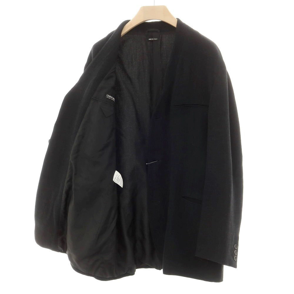 【中古】ジョルジオアルマーニ GIORGIO ARMANI ウールリネンニット ノーカラージャケット ブラック【 52 】【 状態ランクB 】【 メンズ 】