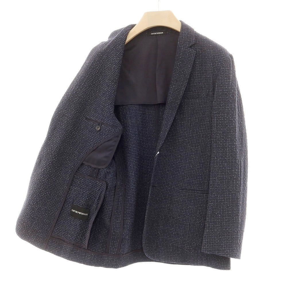 【中古】エンポリオ アルマーニ EMPORIO ARMANI ストレッチウール チェック テーラードジャケット ネイビーxブラック【 46 】【 状態ランクB 】【 メンズ 】