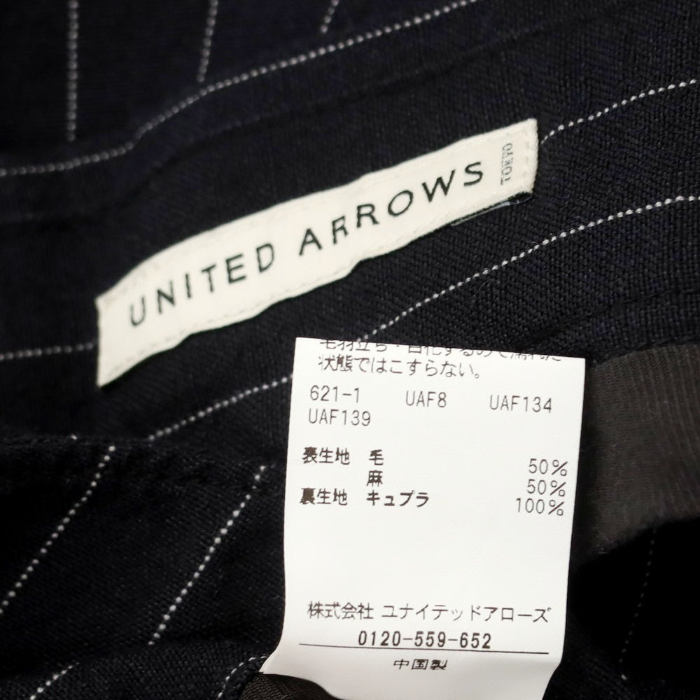 【中古】ユナイテッドアローズ UNITED ARROWS ウールリネン ピンストライプ カジュアルスラックスパンツ ダークネイビー【 S 】【 状態ランクB 】【 メンズ 】