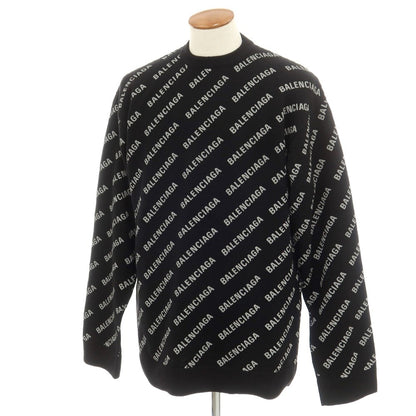 【中古】バレンシアガ BALENCIAGA カシミヤウール クルーネック プルオーバーニット ブラックxホワイト【 M 】【 状態ランクA 】【 メンズ 】