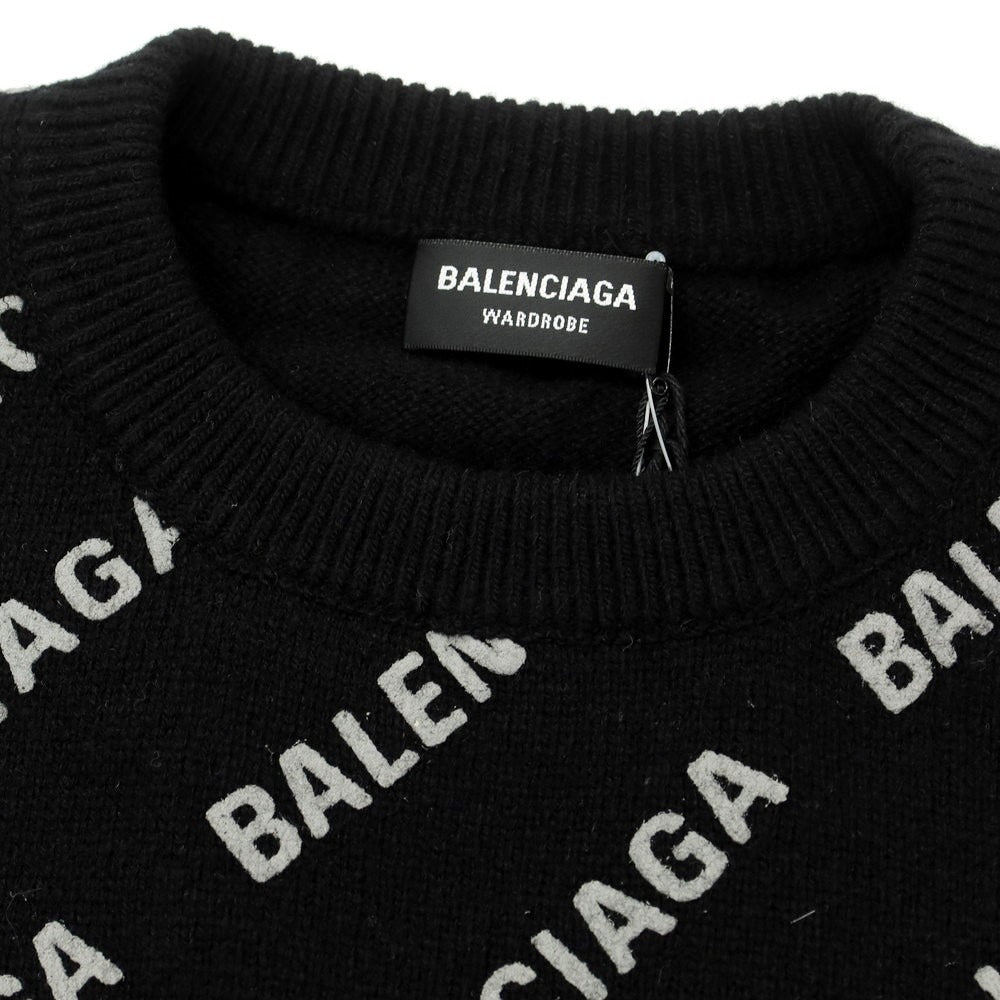 【中古】バレンシアガ BALENCIAGA カシミヤウール クルーネック プルオーバーニット ブラックxホワイト【 M 】【 状態ランクA 】【 メンズ 】