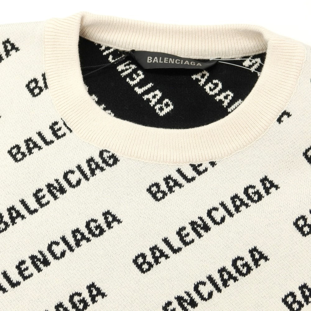 【中古】バレンシアガ BALENCIAGA コットンウールポリエステル クルーネック プルオーバーニット オフホワイトxブラック【 L 】【 状態ランクA 】【 メンズ 】